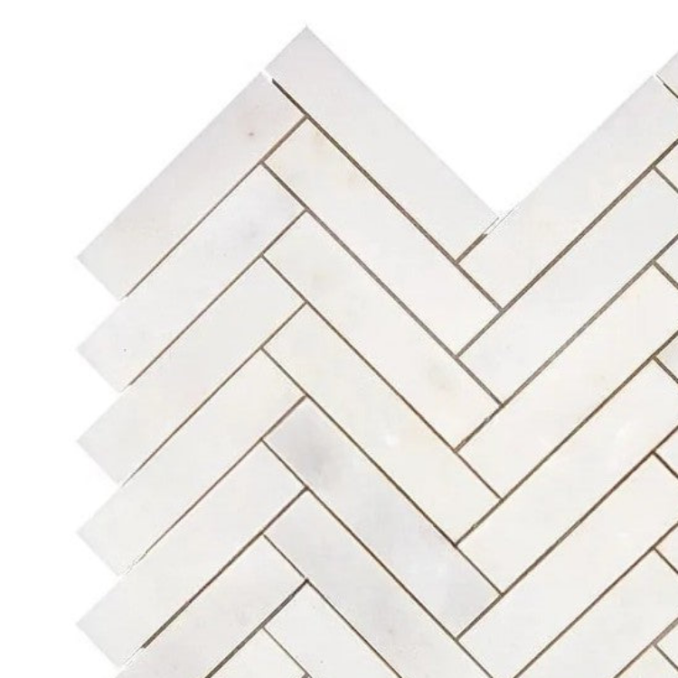 Afyon White Marble Polished 1 x 4 Herringbone Mosaic Tile-Marble Mosaic-American Tile Depot