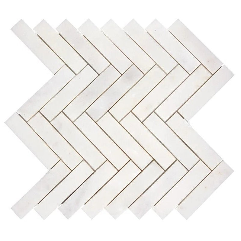 Afyon White Marble Polished 1 x 4 Herringbone Mosaic Tile-Marble Mosaic-American Tile Depot