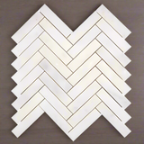 Afyon White Marble Polished 1 x 4 Herringbone Mosaic Tile