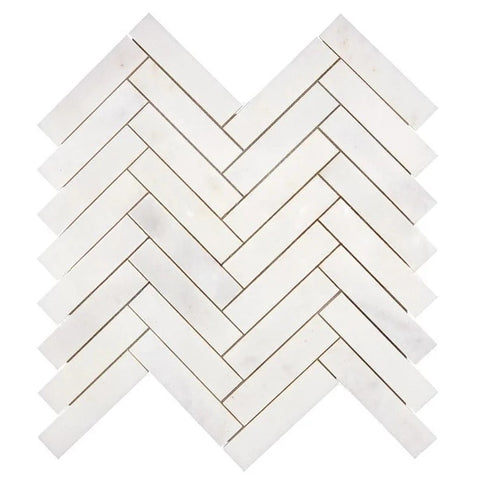 Afyon White Marble Polished 1 x 4 Herringbone Mosaic Tile