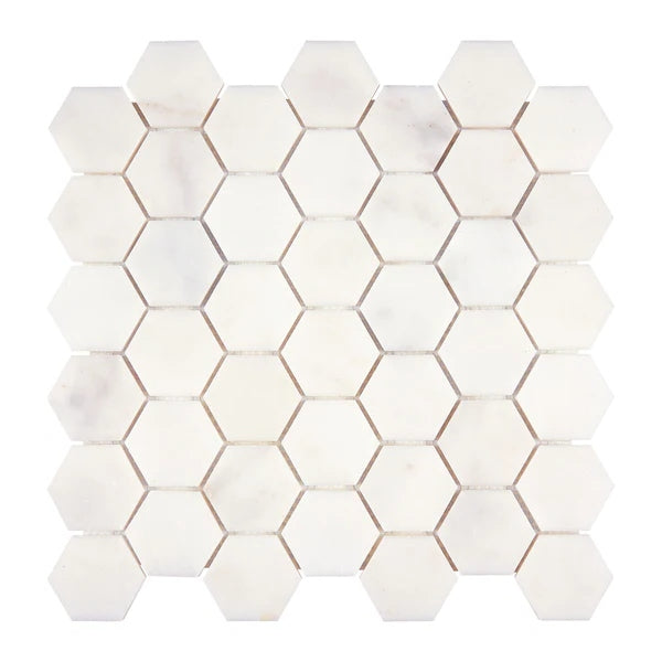 Afyon White Marble Polished 2" Hexagon Mosaic Tile-Marble Mosaic-American Tile Depot