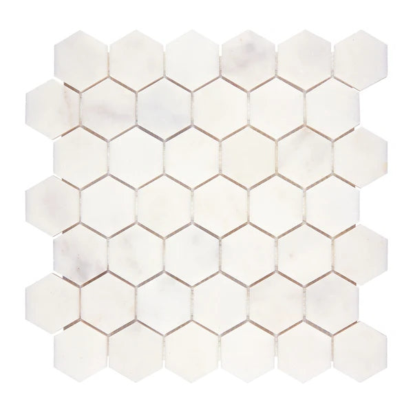 Afyon White Marble Polished 2" Hexagon Mosaic Tile-Marble Mosaic-American Tile Depot