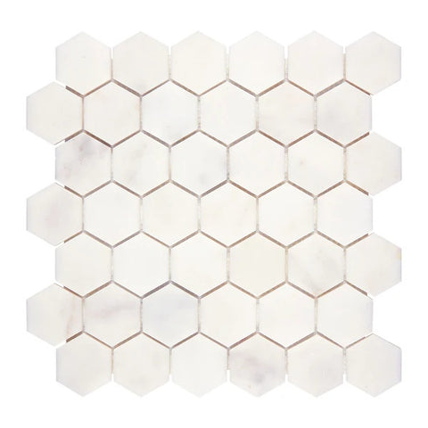 Sample of Afyon White Marble Polished 2" Hexagon Mosaic Tile-Sample-American Tile Depot