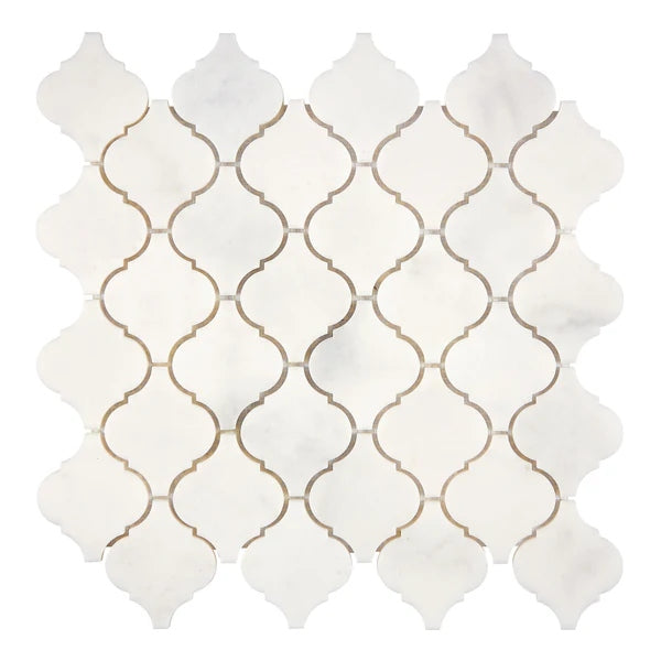 Sample of Afyon White Marble Polished Lantern Arabesque Mosaic Tile-Sample-American Tile Depot