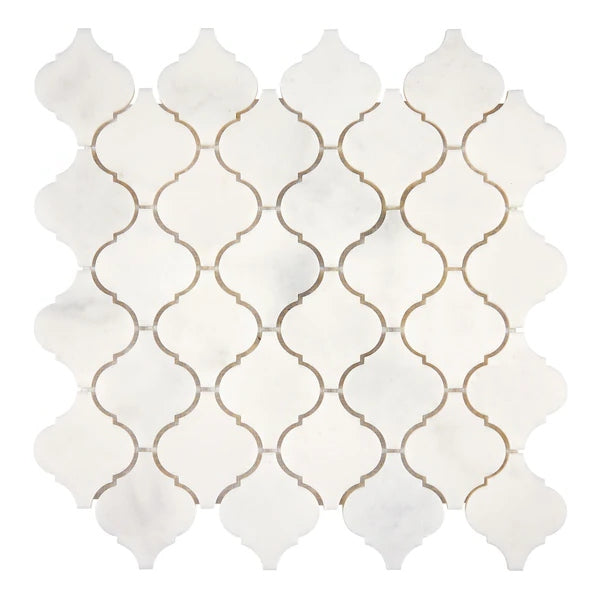 Afyon White Marble Polished Lantern Arabesque Mosaic Tile-Marble Mosaic-American Tile Depot