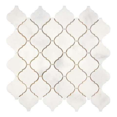 Afyon White Marble Polished Lantern Arabesque Mosaic Tile