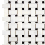 Afyon White Marble Polished Basketweave Mosaic Tile w/ Black Dots-Marble Mosaic-American Tile Depot