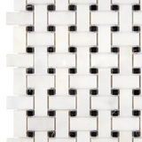 Afyon White Marble Polished Basketweave Mosaic Tile w/ Black Dots