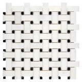 Afyon White Marble Polished Basketweave Mosaic Tile w/ Black Dots