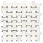 Afyon White Marble Polished Basketweave Mosaic Tile w/ Blue-Gray Dots-Marble Mosaic-American Tile Depot