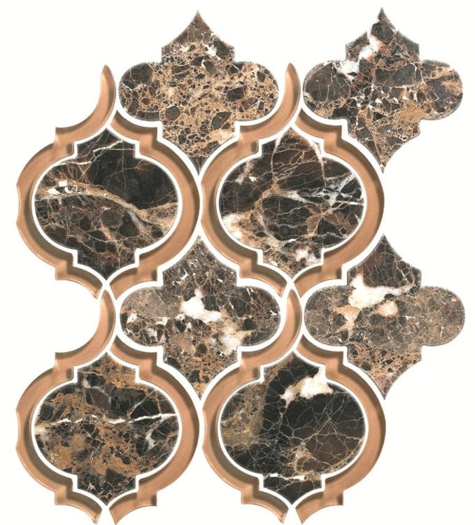 Grace Dark Emperador Arabesque Waterjet Mosaic Wall Tile-Mixed Mosaic-American Tile Depot