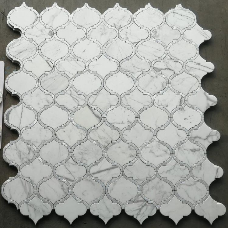 Grace Pearl Calacatta White Arabesque Waterjet Mosaic Wall Tile-Mixed Mosaic-American Tile Depot