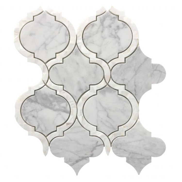 Grace Pearl Statuario Arabesque Waterjet Mosaic Wall Tile-Mixed Mosaic-American Tile Depot