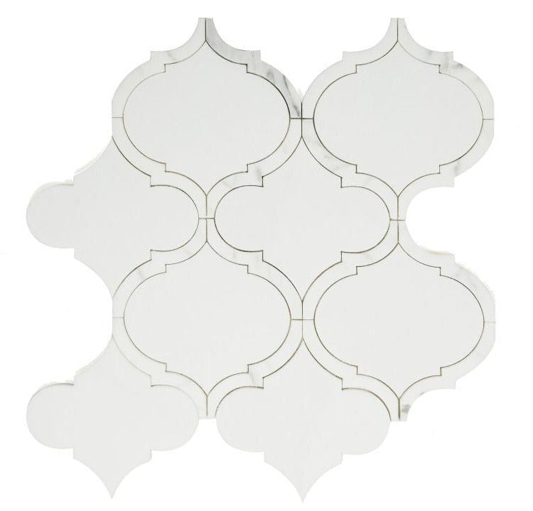 Grace Precious Bianco Arabesque Waterjet Mosaic Wall Tile-Marble Mosaic-American Tile Depot