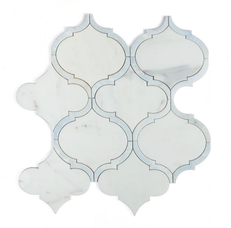 Grace Precious Blue Arabesque Waterjet Mosaic Wall Tile-Marble Mosaic-American Tile Depot