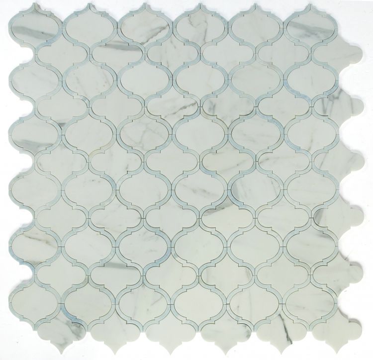 Grace Precious Blue Arabesque Waterjet Mosaic Wall Tile-Marble Mosaic-American Tile Depot