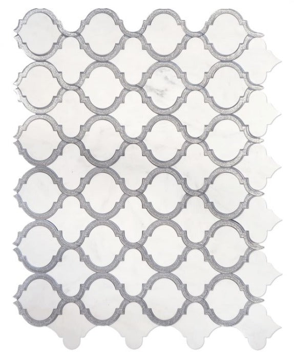 Grace Silver White Arabesque Waterjet Mosaic Wall Tile-Mixed Mosaic-American Tile Depot