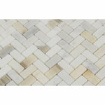 Calacatta Gold Marble Polished Mini Herringbone Mosaic Tile