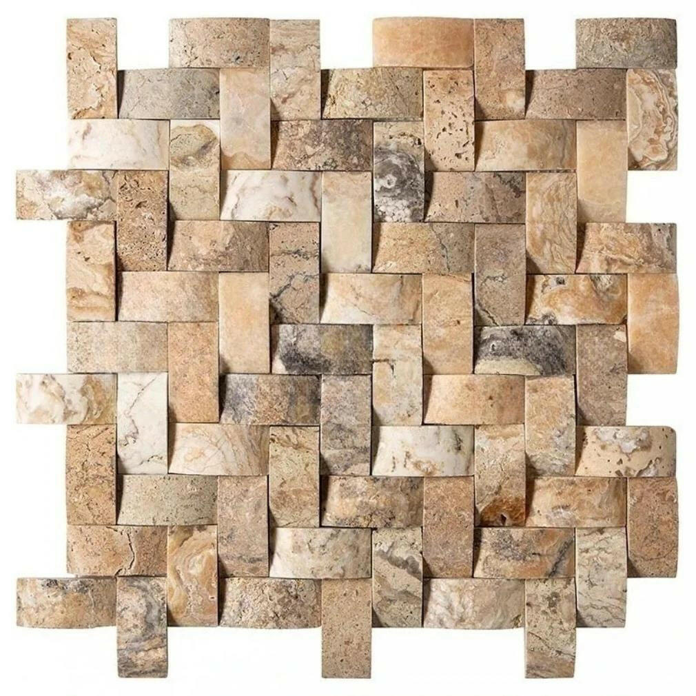 Antico Onyx Travertine CNC-Arched 1 X 2 Herringbone Mosaic Tile-Travertine Mosaic-American Tile Depot