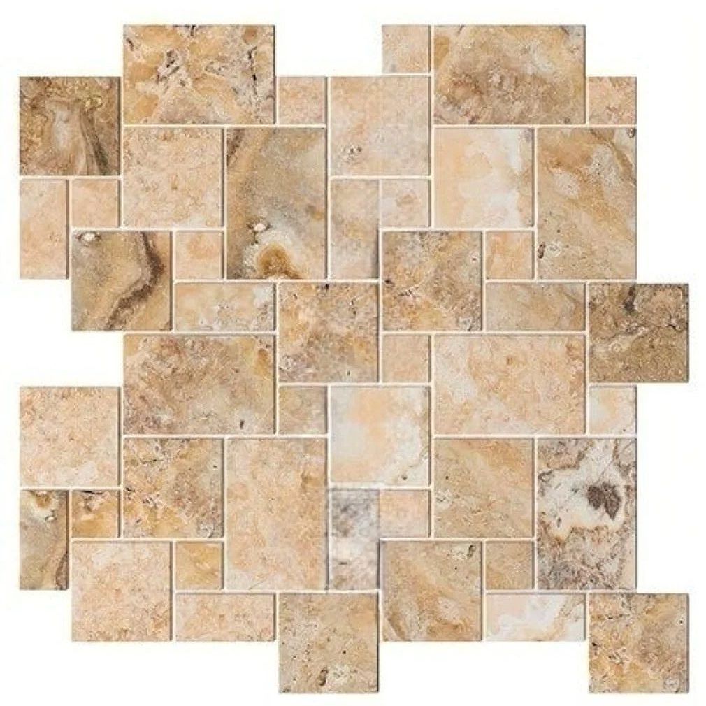 Antico Onyx Travertine Tumbled Mini Versailles Mosaic Tile-Marble Mosaic-American Tile Depot