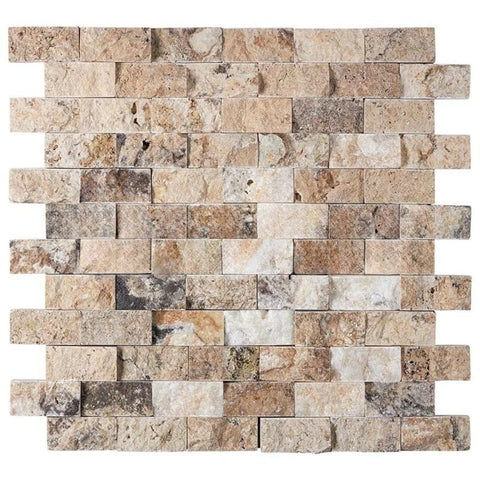 Sample of 1 X 2 Antico Onyx Travertine Split-Faced Brick Mosaic Tile-Sample-American Tile Depot