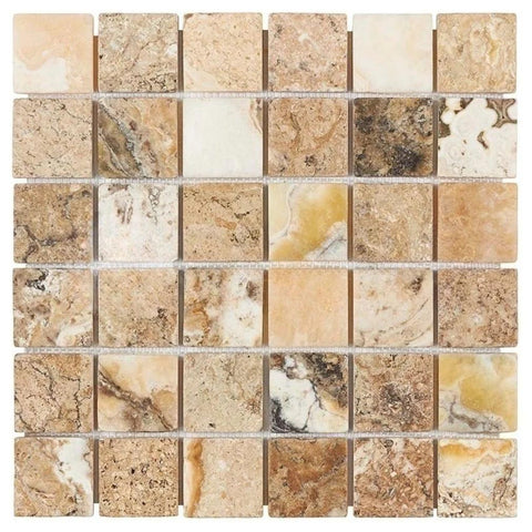 Sample of 2 X 2 Antico Onyx Travertine Tumbled Mosaic Tile-Sample-American Tile Depot