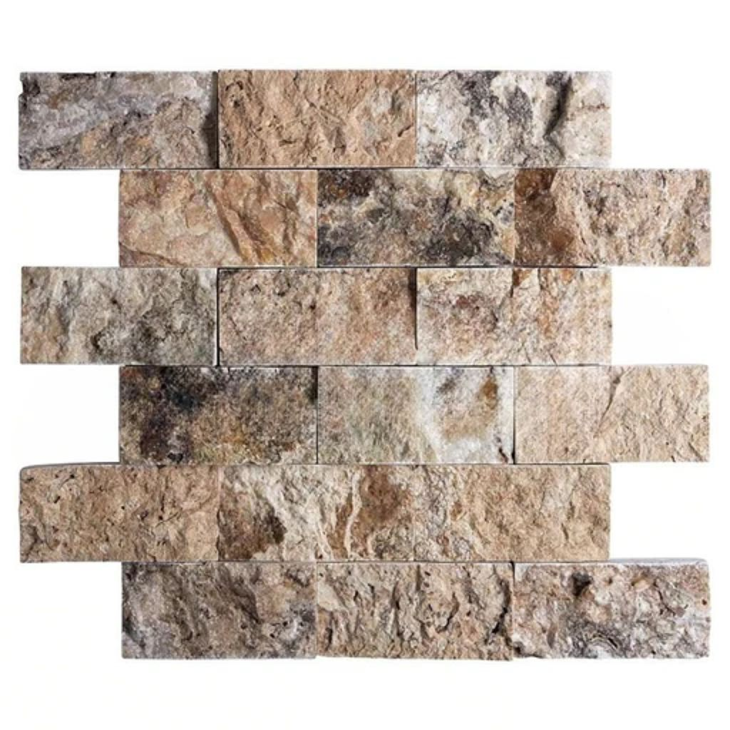 2 X 4 Antico Onyx Travertine Split-Faced Brick Mosaic Tile-Travertine Mosaic-American Tile Depot