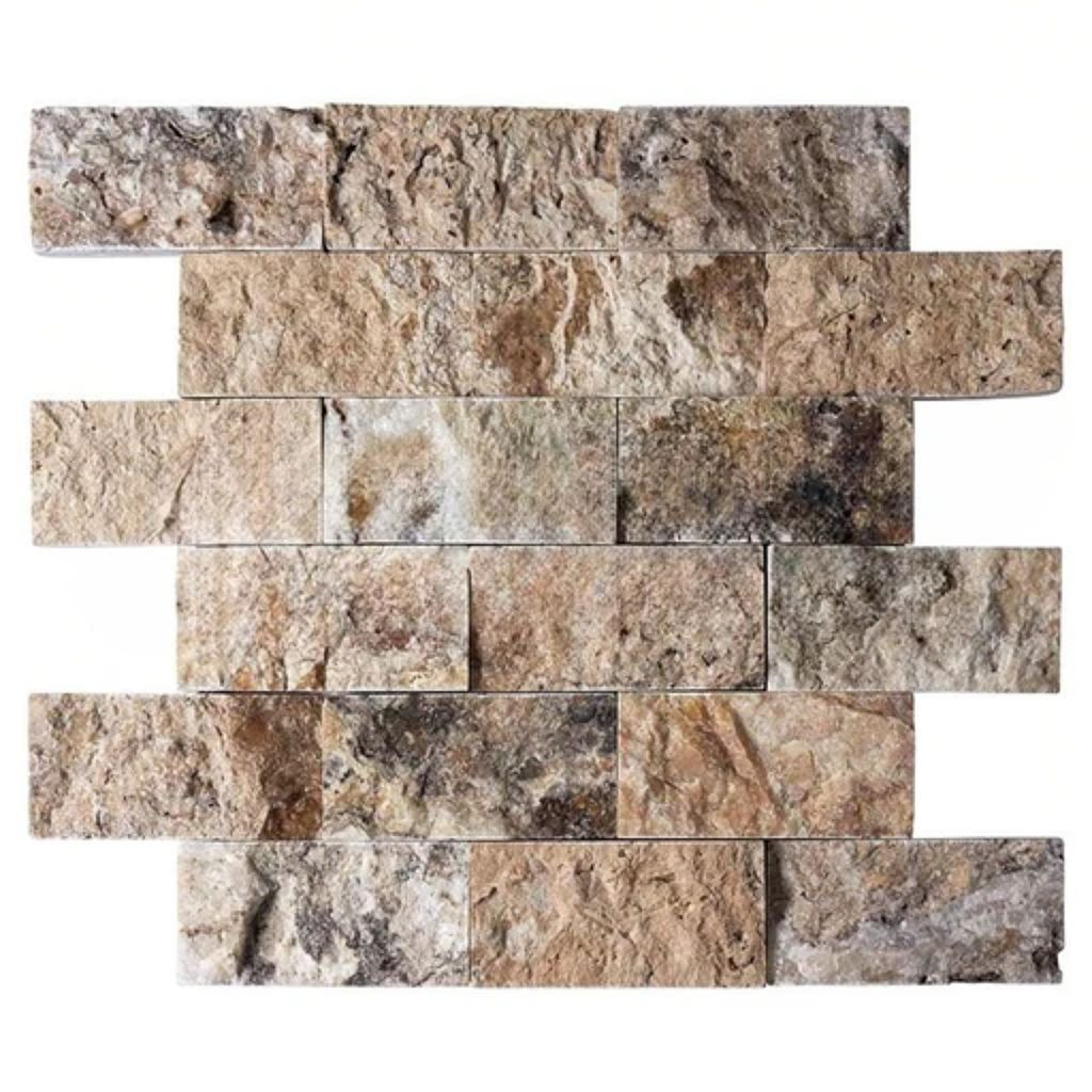 2 X 4 Antico Onyx Travertine Split-Faced Brick Mosaic Tile-Travertine Mosaic-American Tile Depot