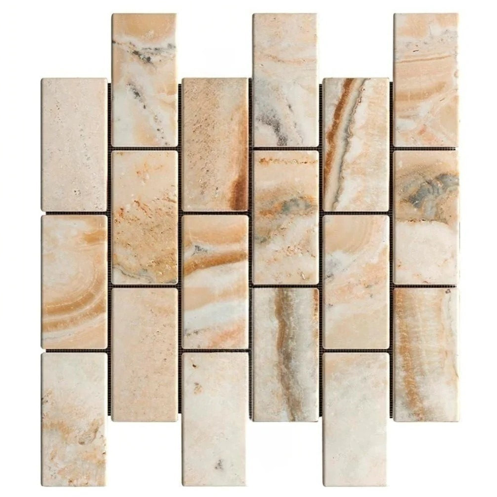 2 X 4 Antico Onyx Travertine Tumbled Brick Mosaic Tile-Travertine Mosaic-American Tile Depot