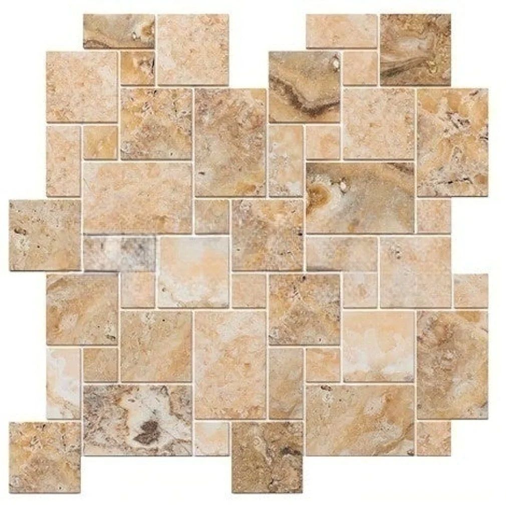 Sample of Antico Onyx Travertine Tumbled Mini Versailles Mosaic Tile-Sample-American Tile Depot