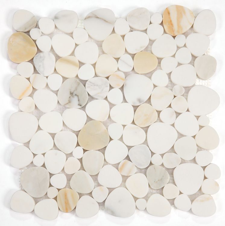 Athena Minerva Calacatta Gold Honed Pebble Marble Mosaic Tile-Marble Mosaic-American Tile Depot