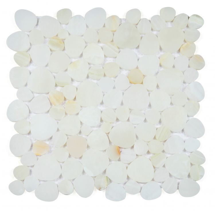 Athena Minerva Onyx White Honed Pebble Marble Mosaic Tile-Marble Mosaic-American Tile Depot