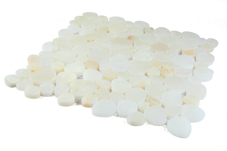 Athena Minerva Onyx White Honed Pebble Marble Mosaic Tile-Marble Mosaic-American Tile Depot