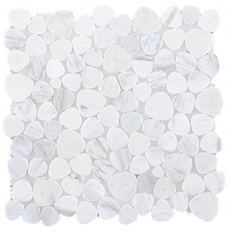 Athena Minerva White Polished Pebble Marble Mosaic Tile-Marble Mosaic-American Tile Depot