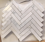 Oriental White / Asian Statuary Marble Polished 1.25 x 6 Herringbone Mosaic Tile-Marble Mosaic-American Tile Depot