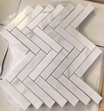 Oriental White / Asian Statuary Marble Polished 1.25 x 6 Herringbone Mosaic Tile