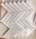 Oriental White / Asian Statuary Marble Polished 1.25 x 6 Herringbone Mosaic Tile-Marble Mosaic-American Tile Depot