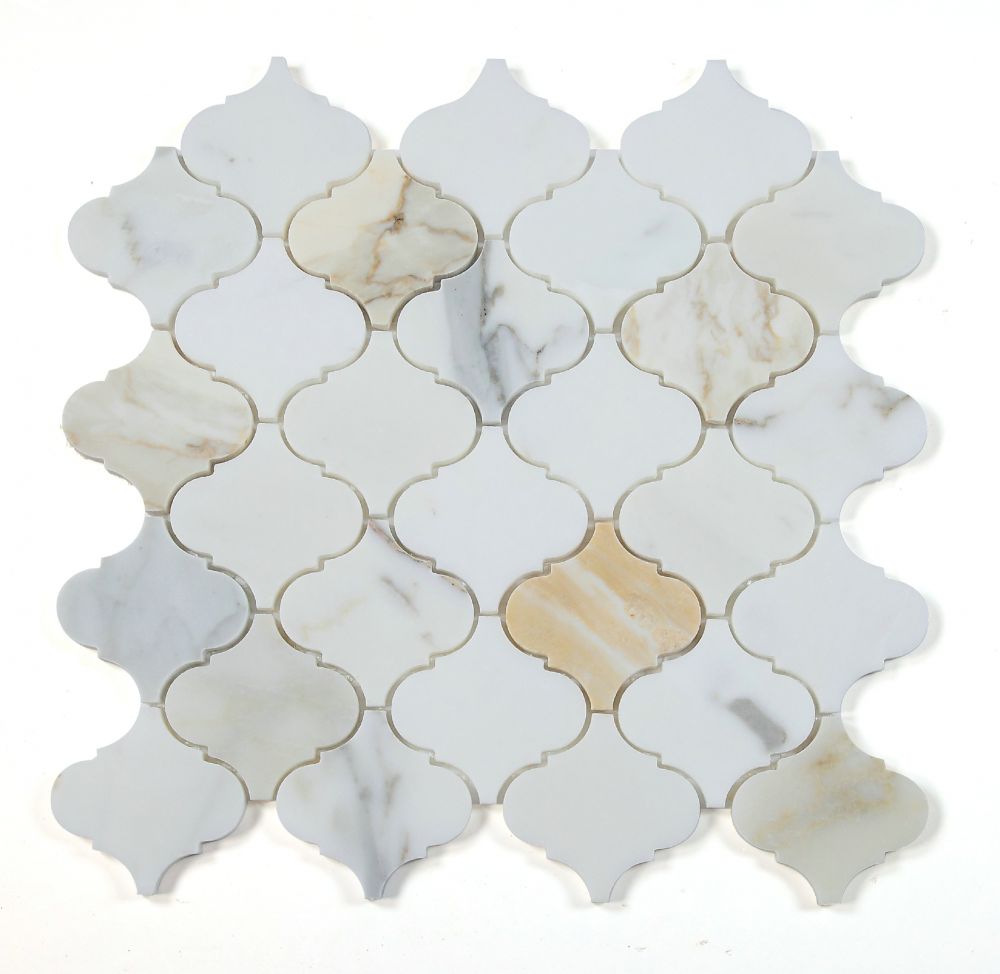 Sample of Precious Stone Arabesque Calacatta Gold Polished Lantern Marble Mosaic Tile-Sample-American Tile Depot