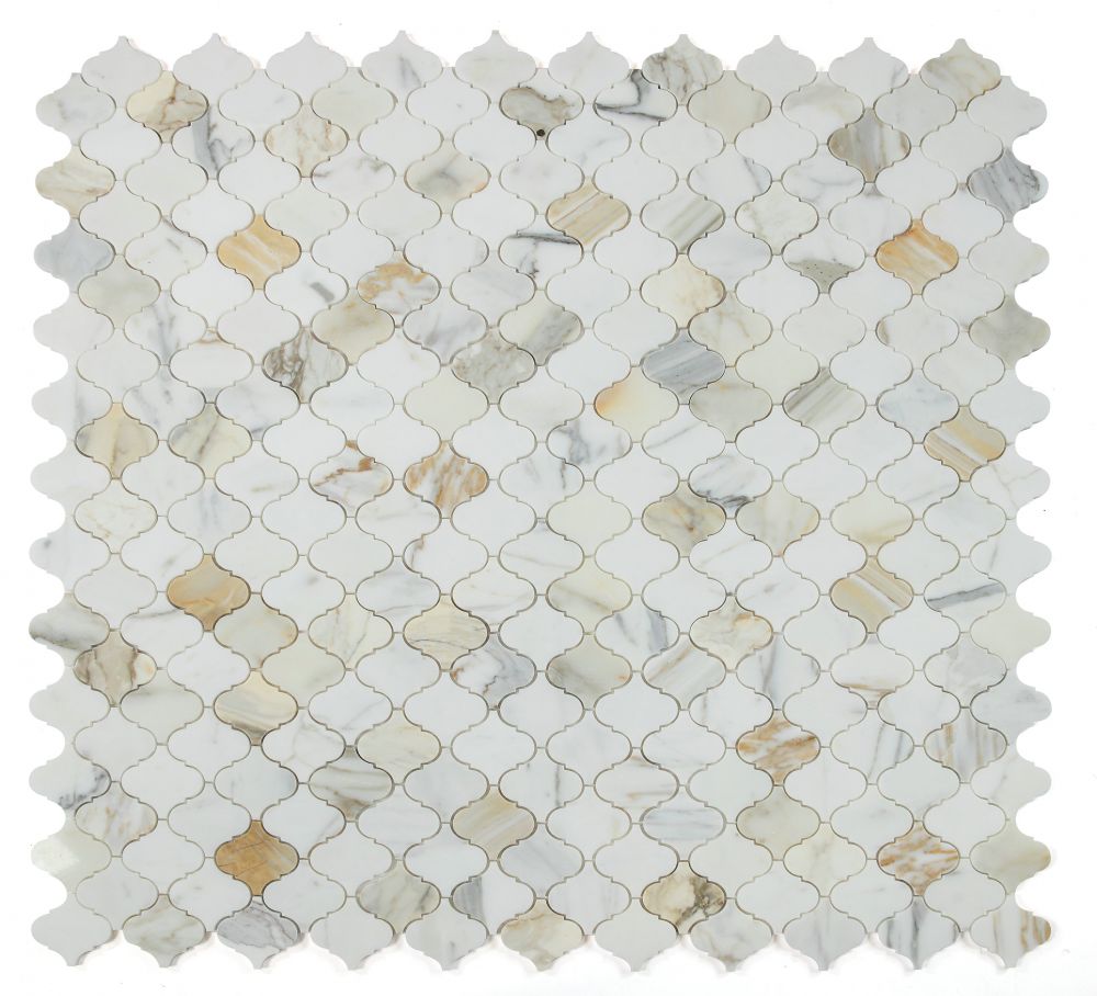 Sample of Precious Stone Arabesque Calacatta Gold Polished Lantern Marble Mosaic Tile-Sample-American Tile Depot