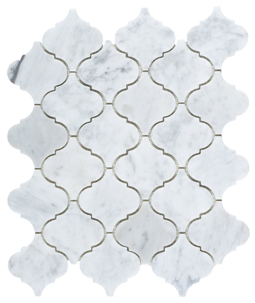 Sample of Precious Stone Arabesque Carrara Polished Lantern Marble Mosaic Tile-Sample-American Tile Depot