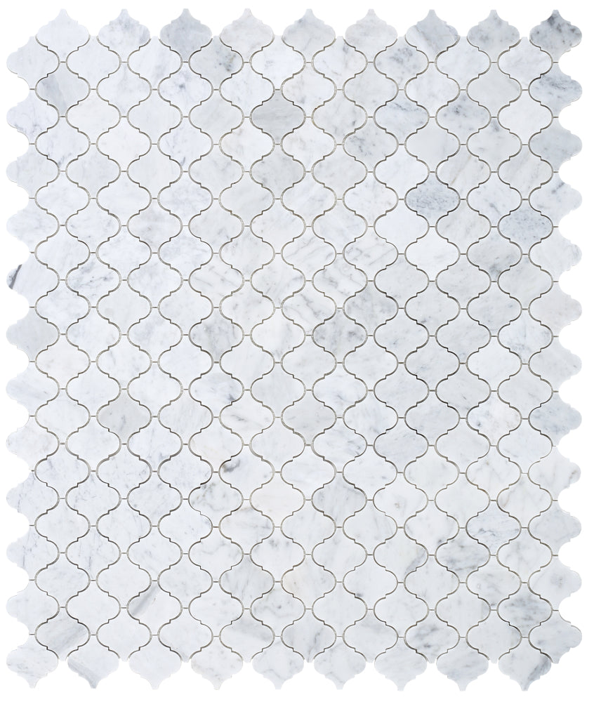 Sample of Precious Stone Arabesque Carrara Polished Lantern Marble Mosaic Tile-Sample-American Tile Depot