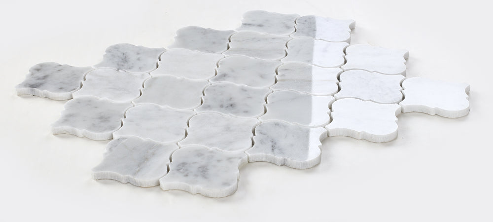 Sample of Precious Stone Arabesque Carrara Polished Lantern Marble Mosaic Tile-Sample-American Tile Depot