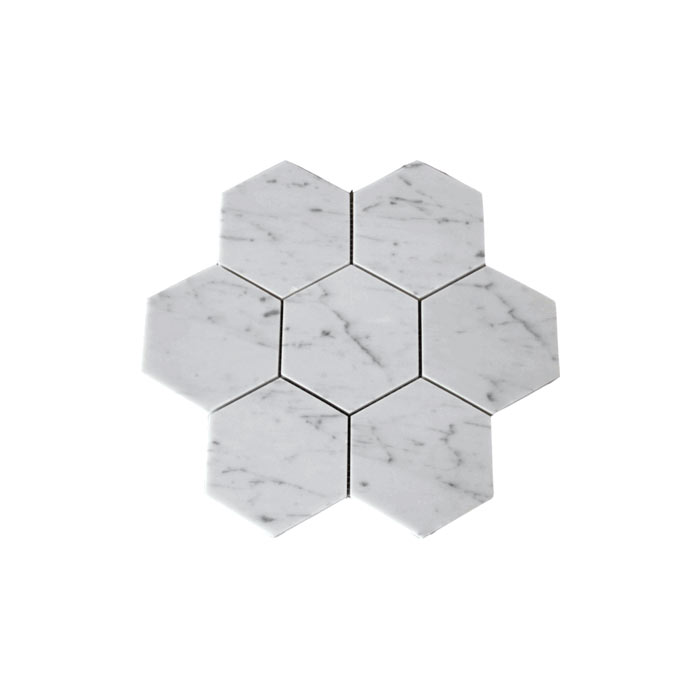 Carrara White Marble Polished 5" Large Hexagon Mosaic Tile-Marble Mosaic-American Tile Depot