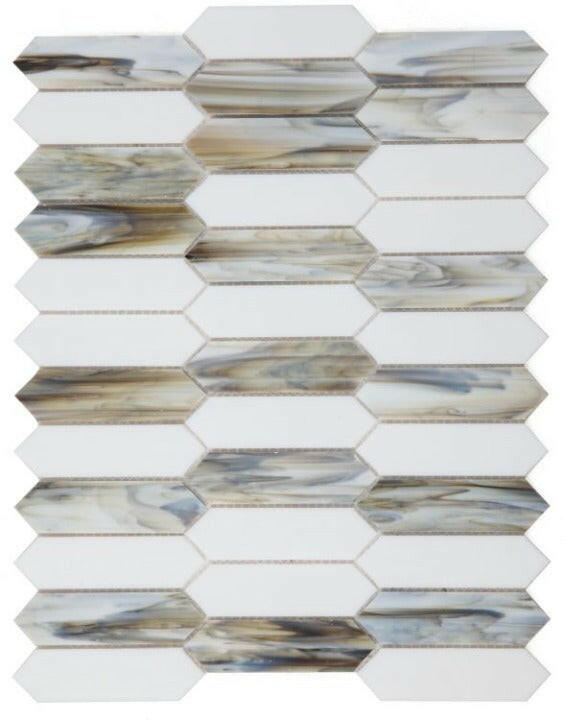 Arrow Dawn Elongated Hexagon Glass Mosaic Tile-Glass Mosaic-American Tile Depot