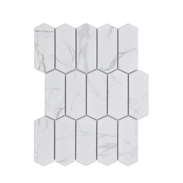 Sample of Arrow Picket Statuario Matte Elongated Hexagon Porcelain Mosaic Tile-Sample-American Tile Depot