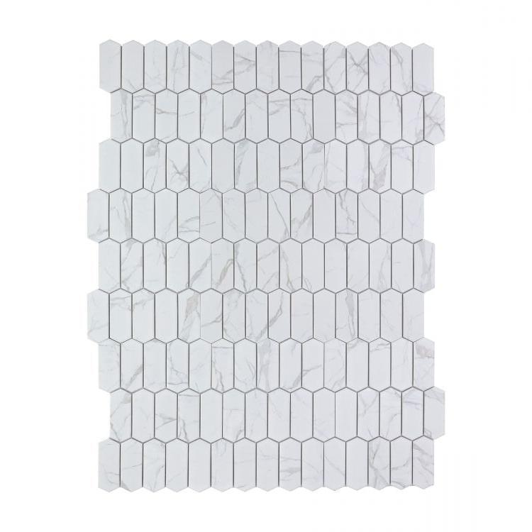 Sample of Arrow Picket Statuario Matte Elongated Hexagon Porcelain Mosaic Tile-Sample-American Tile Depot