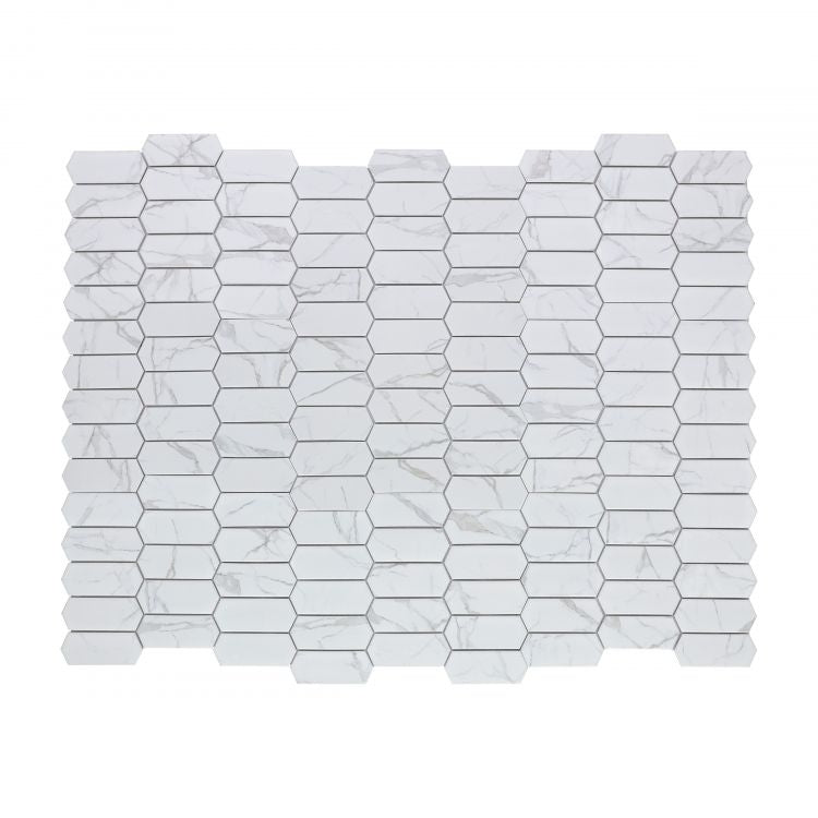 Sample of Arrow Picket Statuario Matte Elongated Hexagon Porcelain Mosaic Tile-Sample-American Tile Depot