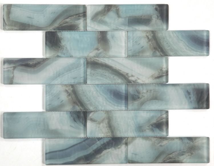 2 x 6 Aesthetic Onyx Ocean Subway Brick Glass Mosaic Wall Tile-Glass Mosaic-American Tile Depot