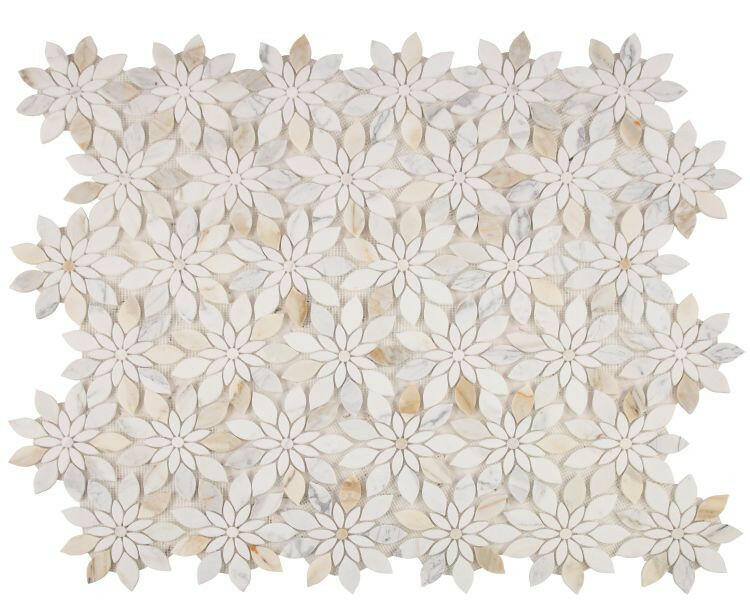 Aster Bloom Calacatta Polished Flower Marble Mosaic Tile-Marble Mosaic-American Tile Depot