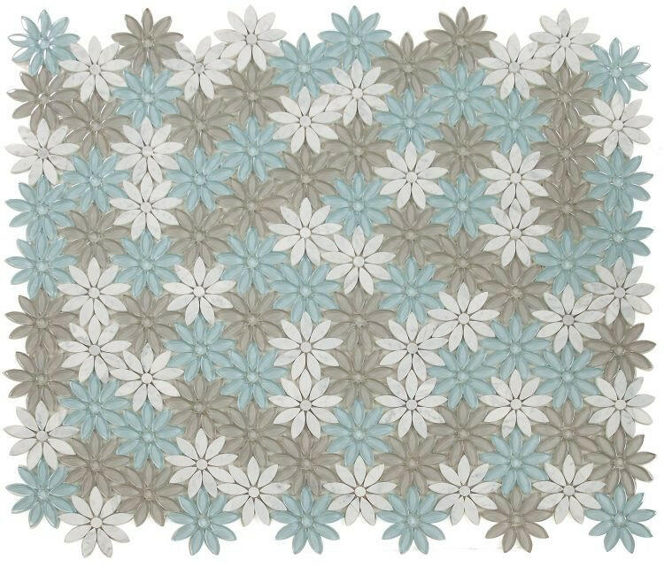 Aster White Sky Flower Mosaic Wall Tile-Mixed Mosaic-American Tile Depot